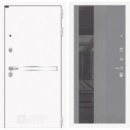 Стальная дверь Лабиринт Лайн WHITE 32 с зеркалом (Серый софт рельеф)