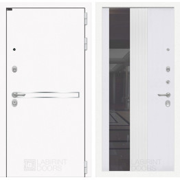 Стальная дверь Лабиринт Лайн WHITE 32 с зеркалом (Белый софт рельеф)